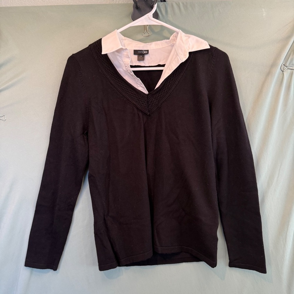 East 5th Y2K Black Fitted Knit Top Petite Small Collar Preppy Collegiate